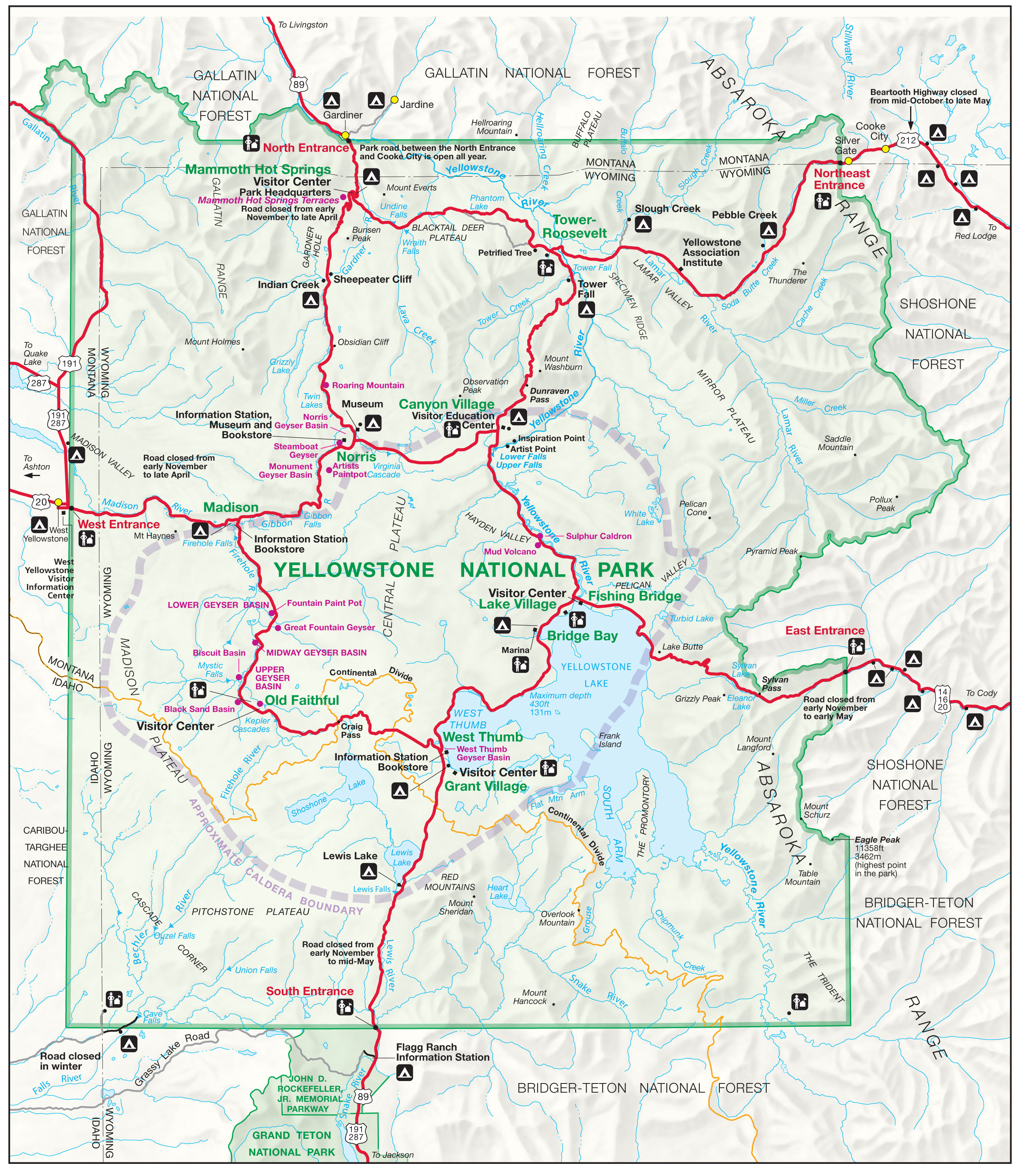 Yellowstone National Park Official Park Map Yellowstone Maps