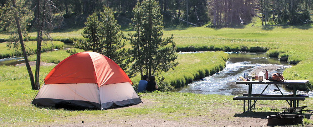Yellowstone campground with tent
