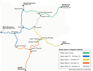 Map showing road opening dates